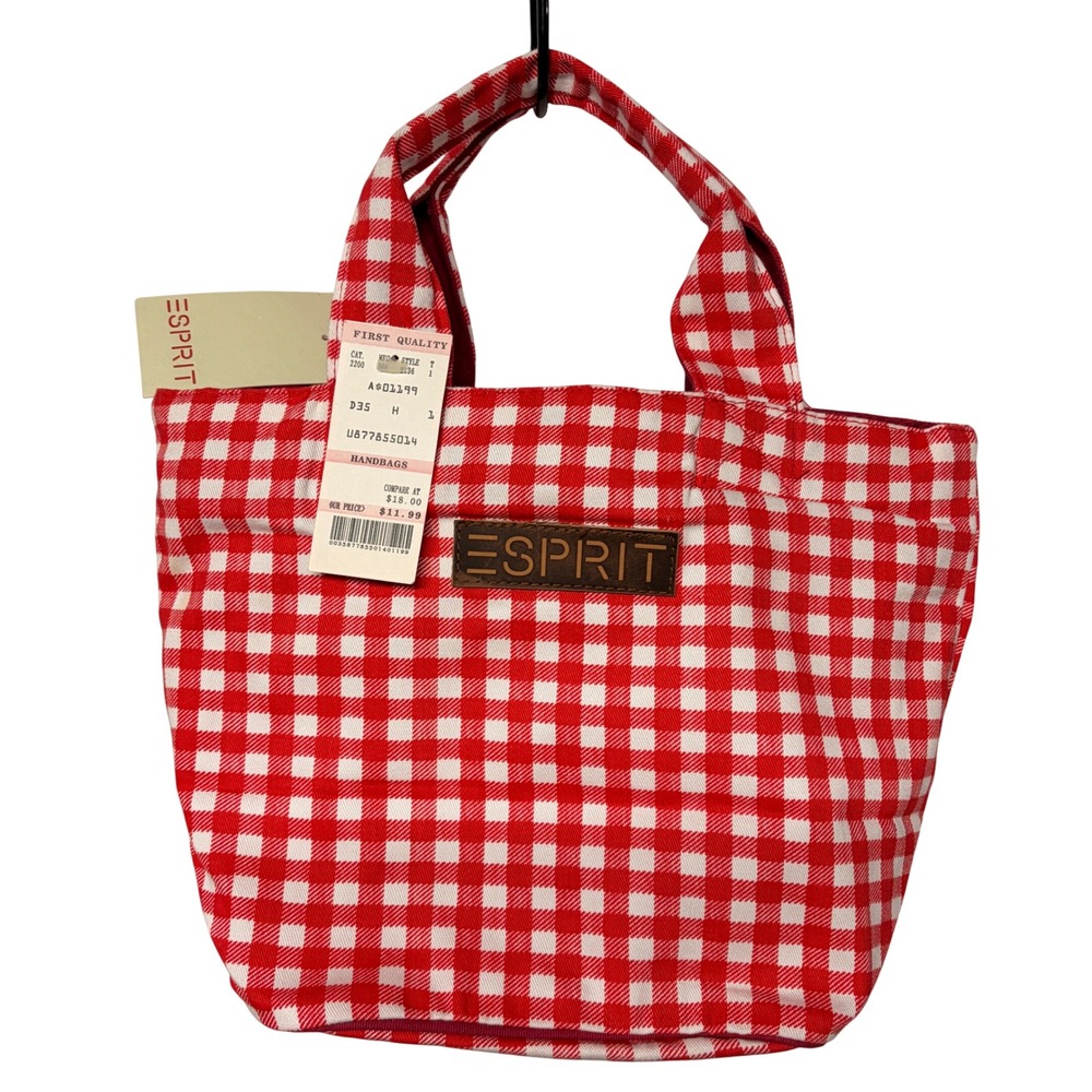 Deadstock Vintage ESPRIT Red Gingham Canvas Zip Tote Bag NWT 90s Y2K Preppy
